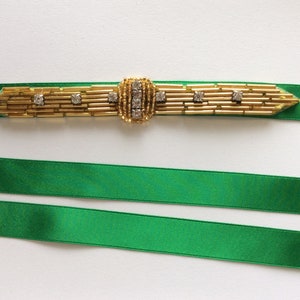 GOLD 1920s Headpiece, Emerald green ribbon headband, Gold Art deco headpiece, Silver beaded headpiece, Rhinestones Crystals Flapper