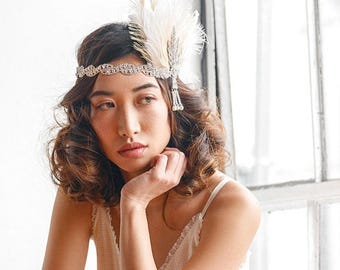 1920s Feather Headband: Art Deco Bridal Flapper Hair Accessory