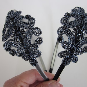 Pewter Gray Silver Flapper 1920s Hair  Gatsby Headband  metal headband, Fascinator, Alice band, Gray Beaded Headband Fascinator