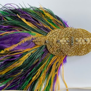 MARDI GRAS Headband, Mardi Gras feather headpiece, purple ostrich feathers  green gold purple feathers Carnivale glamorous sophisticated
