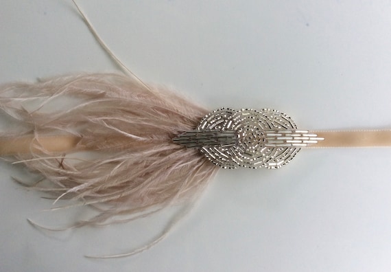 1920s Champagne ostrich feathers headband, Great … - image 6