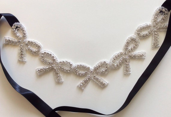 Crystal Bow Headband: Rhinestone Bridal Headpiece With Satin  display picture 1