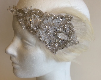 Gatsby Style Headpiece With Glass Beads, Feathers, Art Deco  display picture 1