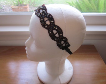 Burgundy Flapper headband, 1920s Great Gatsby sequined headpiece, Silver sequins dress hair accessory, headpiece, elastic headband,