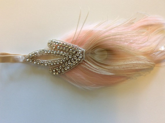 Glamorous Silver and Pink Feather Hairpiece Pale Pink Flapper Headpiece: 1920s Style | Feather Planet main image 2