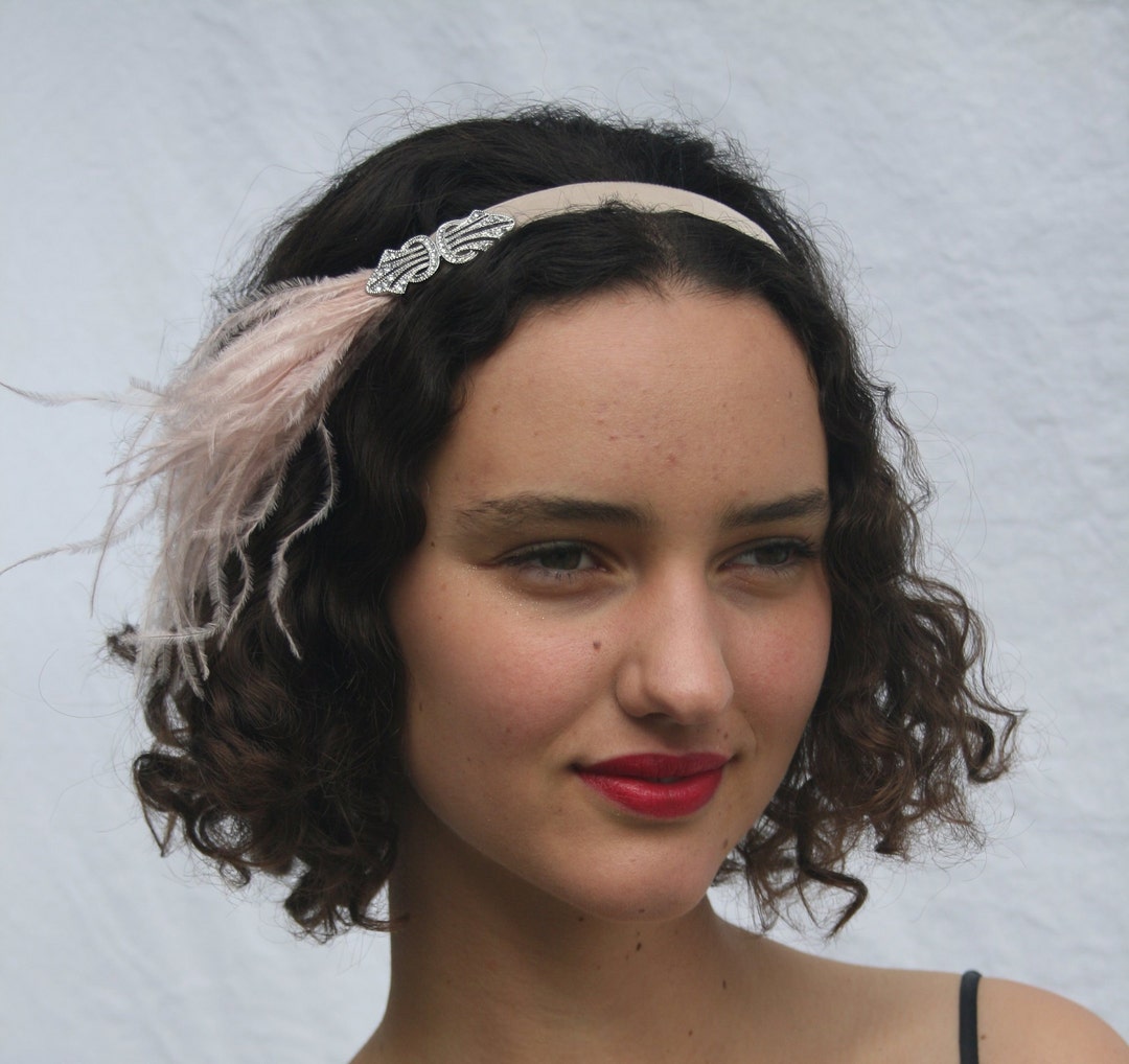 1920s 20s Great Gatsby Black Headband Vintage Bridal Headpiece Costume Accessory - Foto 4