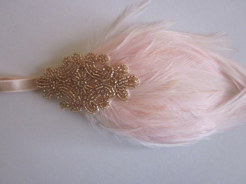 Flapper Dress fascinator Headpiece Great Gatsby Dress headband champagne beige 1920s feather beaded accessory 1920 Cream Ivory Fascinator