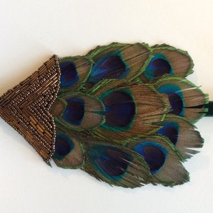 Peacock Feather Headband, Stretch Velvet Ribbon, Gatsby New Year’s Eve Fascinator, 1920s Style Holiday Party Hairpiece