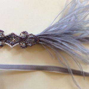 Amethyst plum beaded feather headband, 20s Gatsby wedding headpiece, FLAPPER fascinator lilac purple feathers headpiece, Champagne Ostrich