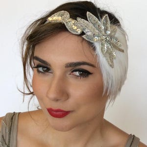 WHITE SWAN Lake feather headpiece, costume, Odette feather headband, Silver sequined fascinator, sequiins fascinator robe charleston gatsby