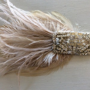 Great Gatsby headband, champagne feather headpiece, 1920s ostrich feathers dress headband, dress feather headband Ivory cream feathers image 2