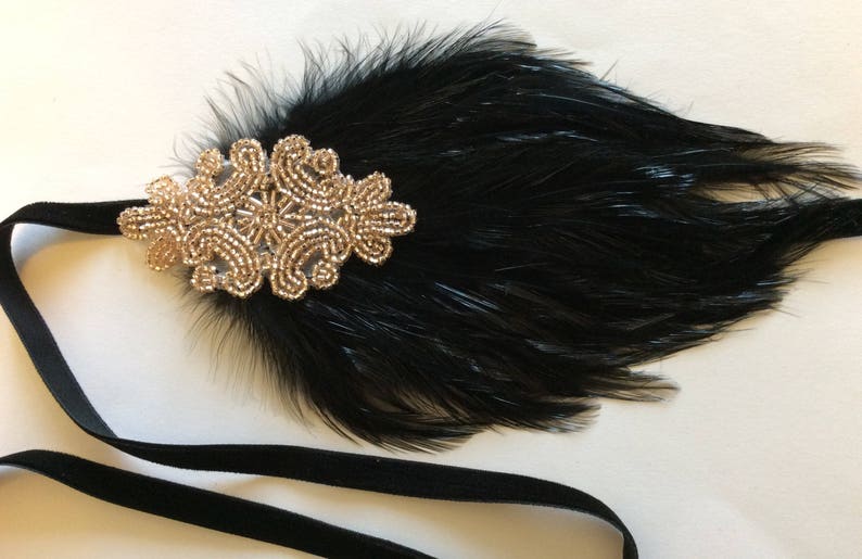Flapper Dress fascinator Headpiece Great Gatsby Dress headband champagne beige 1920s feather beaded accessory 1920 Cream Ivory Fascinator