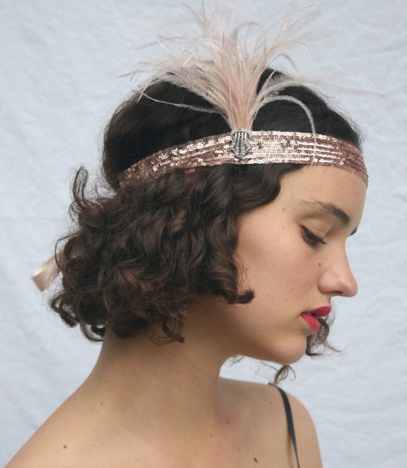 Rose Gold Headband Blush Great Gatsby headpiece 1920s Blush image 1.