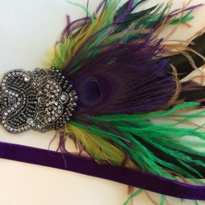 Mardi Gras Headband, purple green gold feathers headband, purple feathers black tie Mardi Gras fascinator, carnivale plum headband