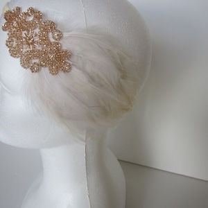Great gatsby headpiece, 1920s flapper headband, Ivory feather, champagne beading  costume, speakeasy party costume headband flapper