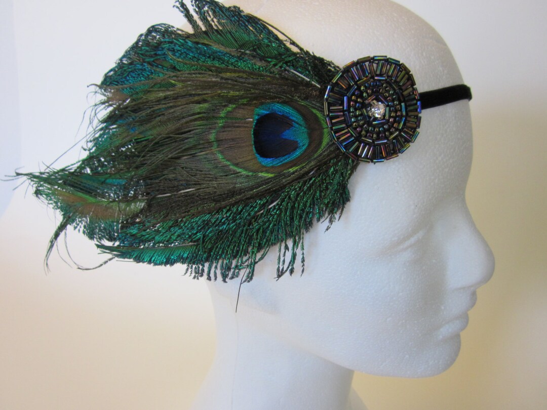BLUE PEACOCK Headband for Peacock Blue Dress, Navy Blue Feather Peacock ...