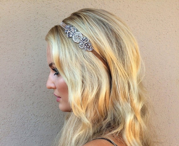 NWT 1920s Beaded Rhinestone Headband Flapper Gatsby White Rhinestone & Pearl Gatsby Headpiece – Flapper Boutique main image 2