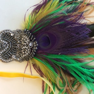 MARDI GRAS Fascinator, Mardi Gras headpiece, purple headband, ostrich feathers  green gold purple feathers Carnivale glamorous sophisticated
