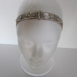 Art Deco headband, Silver rhinestone Flapper headpiece 1920s crystal bridal sash, Gold beaded hair accessory, Great Gatsby, wedding sash