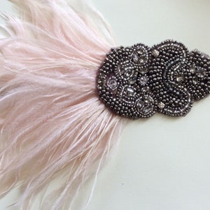 BLUSH 1920s Headband, blush feathers headband, great Gatsby headpiece, ostrich feathers fascinator, blush flapper dress wedding bridal pink