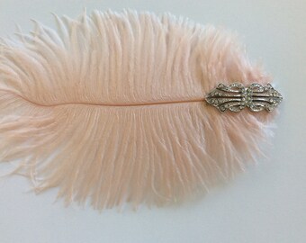 Blush Champagne Feder Haarspange: 1920s Silver Deco Krokodilklemme