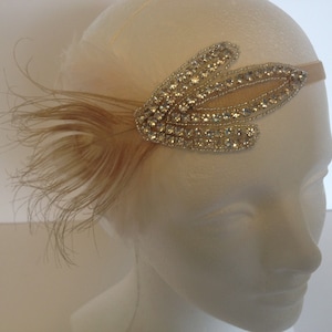 Rhinestone Headpiece, Great Gatsby headband, Ivory feather fascinator, 1920s headbands, Purple feather, Turquoise, Emerald Green, Black