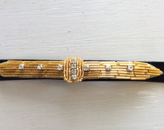 ゴールドラインストーンビーズ付き1920年代ギャツビー風シルバーアールデコヘッドピース、フラッパーヘッドバンド