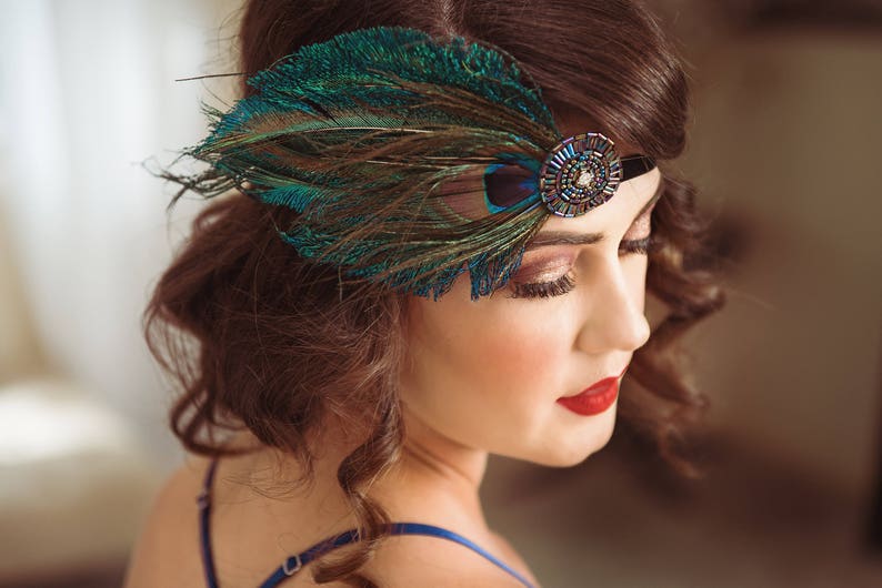 BLUE PEACOCK Headpiece Great Gatsby Blue Fascinator Etsy UK