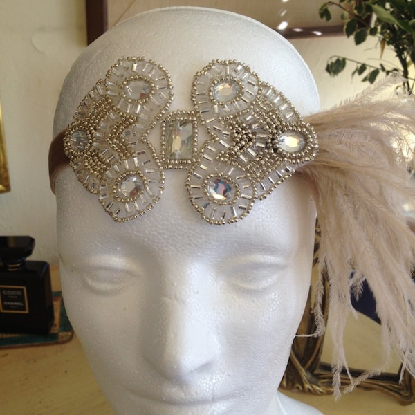 Great Gatsby Accessories, Gold headband, Great Gatsby costume accessories, Flapper Girl feather headband, Roaring 20s Daisy Headband,