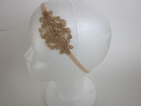 Champagne headband, Silver Great Gatsby Headpiece, Gray 1920s flapper hair accessories black beaded dress accessory fascinator bronze copper