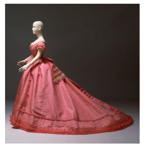 E- Pattern: The Pink Pingat Evening Gown, 1867 (sizes 21-41)