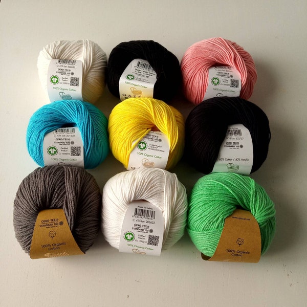 Gazzal Organic Baby Cotton Knitting Yarn| Amigurumi Toy Cotton Yarn 50gr.| Soft Organic Cotton Yarn| Punch Yarn