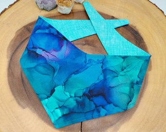 shades of green and blue watercolor/aqua reversible tie on dog bandana