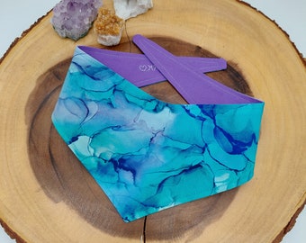 Shades of purple and blue watercolor/purple reversible tie on dog bandana