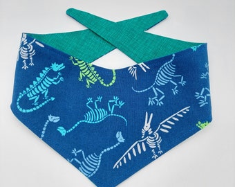 Dino Fossils/Green reversible tie on dog bandana