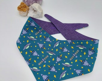 UFO rockets/Purple reversible tie on bandana