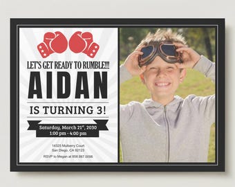 Boxing Birthday Invitation / UFC / First Birthdays / Photos / Older Kid's Birthday / Boxing Gloves / Stars  (Instant Download)
