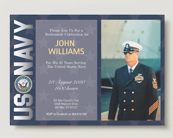 US Navy Retirement Invitation, Military Deployment Party, Editable Canva Template (Instant Download)