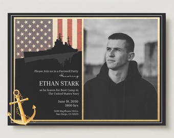 Military Farewell Invitation, Navy Boot Camp, Deployment Party, Retirement (Instant Download)