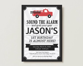 Vintage Firetruck Birthday Invitation / Fire Truck/ First Birthdays / 2nd / 3rd / Older Kid's Birthday / (Instant Download)