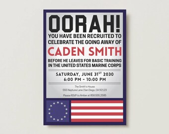 Military Invitations, Going Away Party, Boot , Deployment, Retirement, Marine Corps, Air Force, Navy, Army