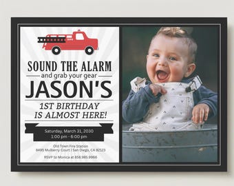 Vintage Firetruck Birthday Invitation / Fire Truck/ First Birthdays / 2nd / 3rd / Older Kid's Birthday / (Instant Download)