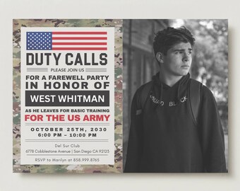 Military Going Away Party Invitation, Army Send Off Party, Boot Camp, Farewell, Deployment, Retirement, Editable Canva (Digital Download)