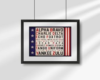 Military Alphabet Wall Art, Phonetic Alphabet Poster, Army, Navy, Air Force, Marines Decor, Patriotic, (Instant Download)