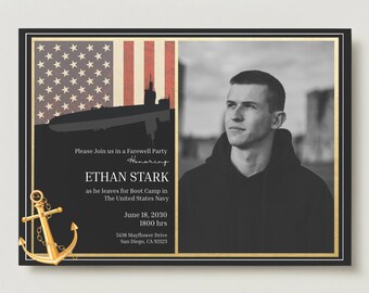 Military Farewell Invitation, Navy Boot Camp, Submarine, Deployment Party, Retirement (Instant Download)