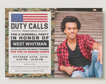 Military Going Away Party Invitation, USMC Send Off Party, Boot Camp, Farewell, Deployment, Retirement, MARPAT (Digital Download)