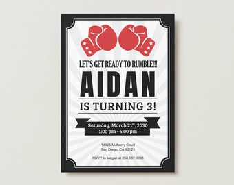 Boxing Birthday Invitation / UFC / First Birthdays / 2nd / 3rd / Older Kid's Birthday / Boxing Gloves / Stars  (Instant Download)