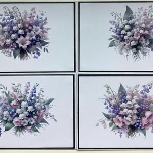 Lot de 4 6 x 10 pouces… jacinthes des bois et fleurs de lys… Cartes de correspondance florales assorties avec enveloppes blanches… Paquet multiple… 6 pouces x 10 pouces…