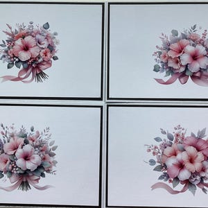 15 x 10 cm (6 po. x 10 po.) Lot de 4... Hibiscus rose... Cartes de correspondance florales assorties avec enveloppes blanches...