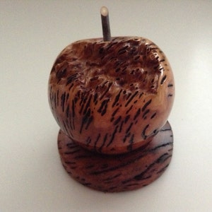 OOAK..... Hand Turned..... Very Rare Gimlet Burr.....Wood From Australia...... Wood Apple With Stand......